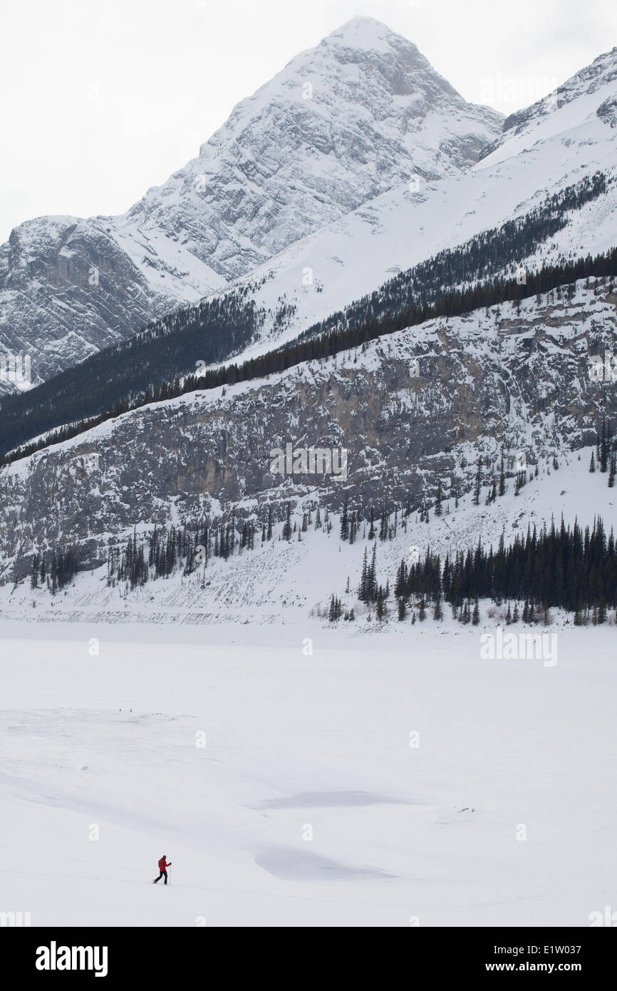 Eine junge Asiatin Schneeschuhwandern in der Nähe von Spray Seen, Kananaskis, AB Stockfoto