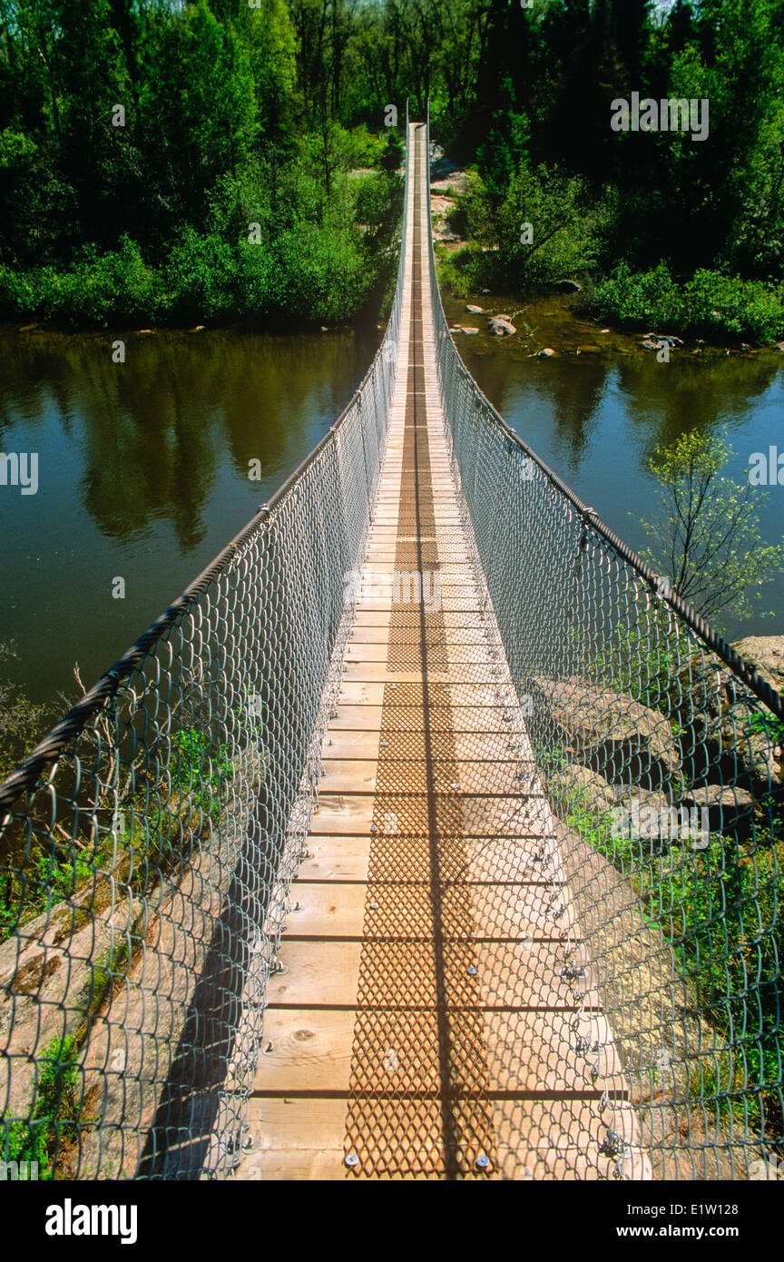 Hängebrücke, Pinawa Trail, Pinawa, Manitoba, Kanada Stockfoto