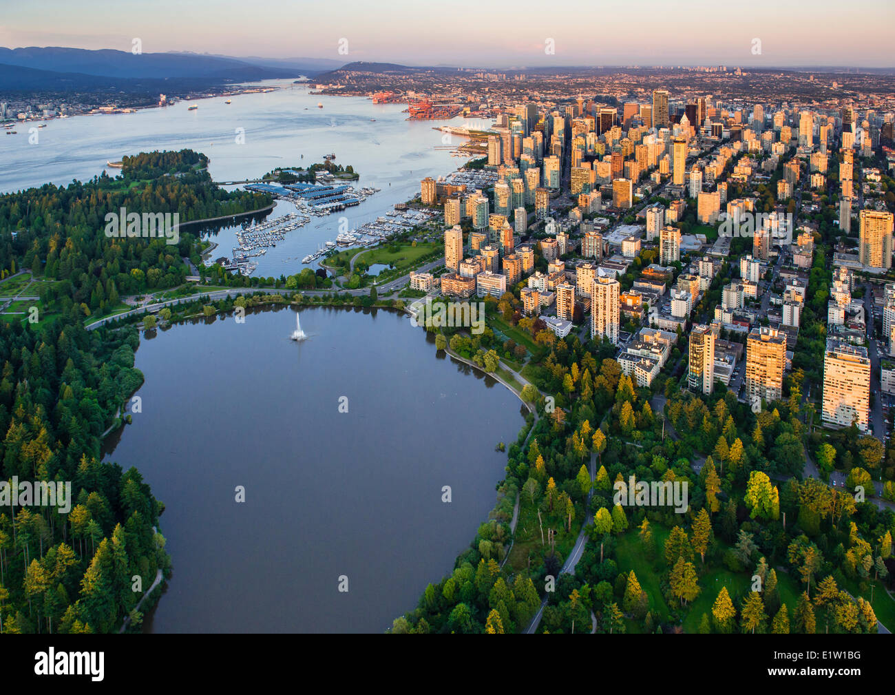 Stanley Park, Vancouver und die Lost Lagoon. Stockfoto