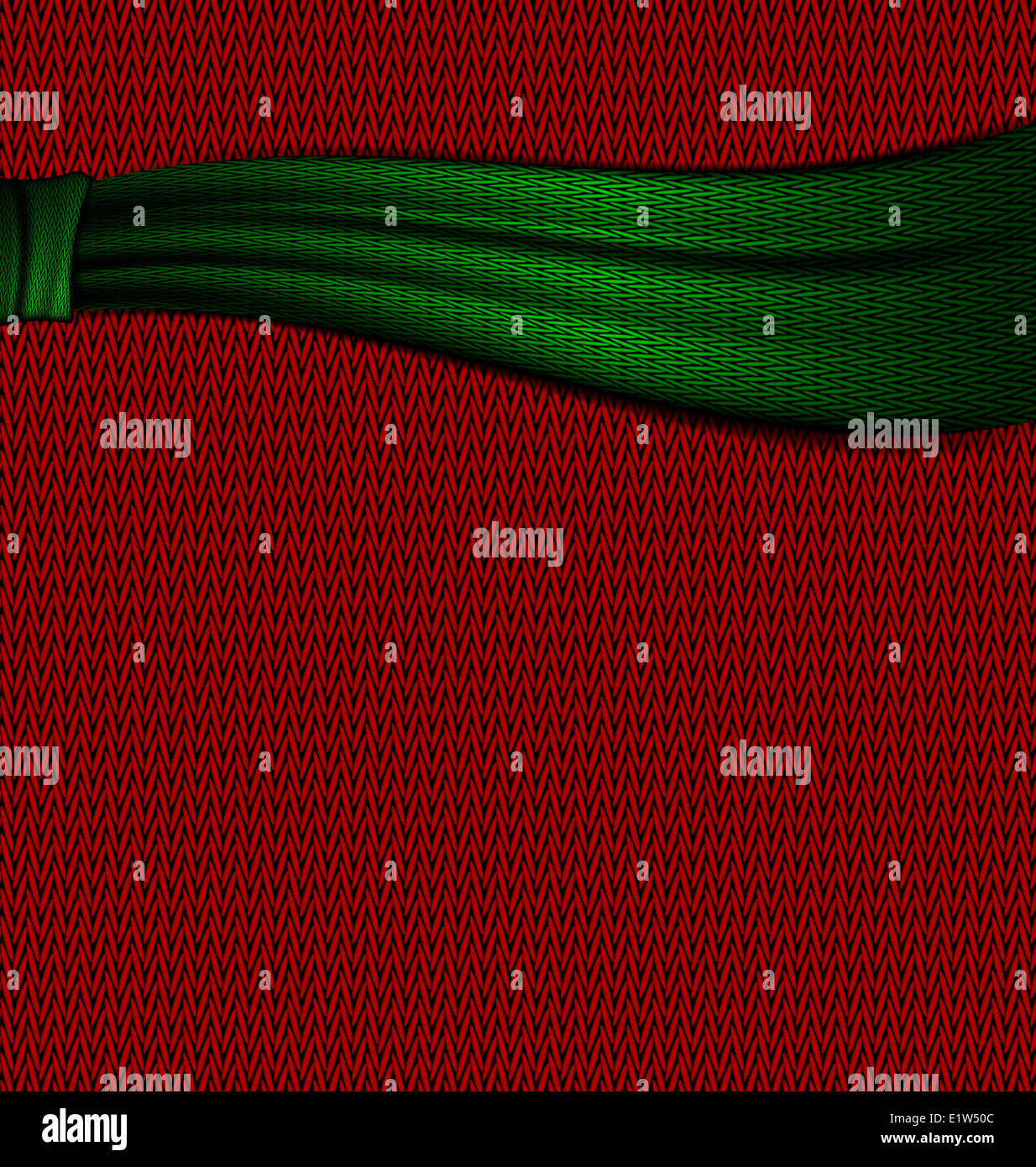 roten Hintergrund und ein Stück von einem grünen Schal Stockfoto