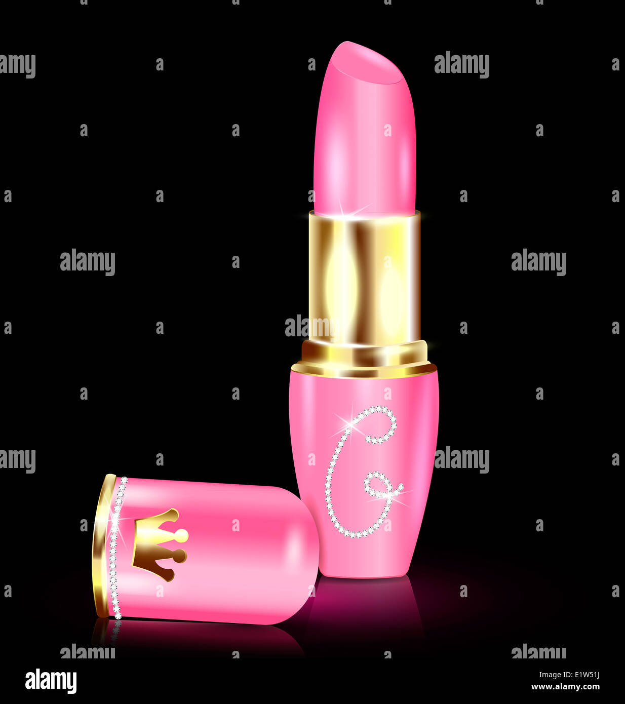 dunklen Hintergrund und glamouröse rosa Lippenstift mit Strasssteinen Stockfoto