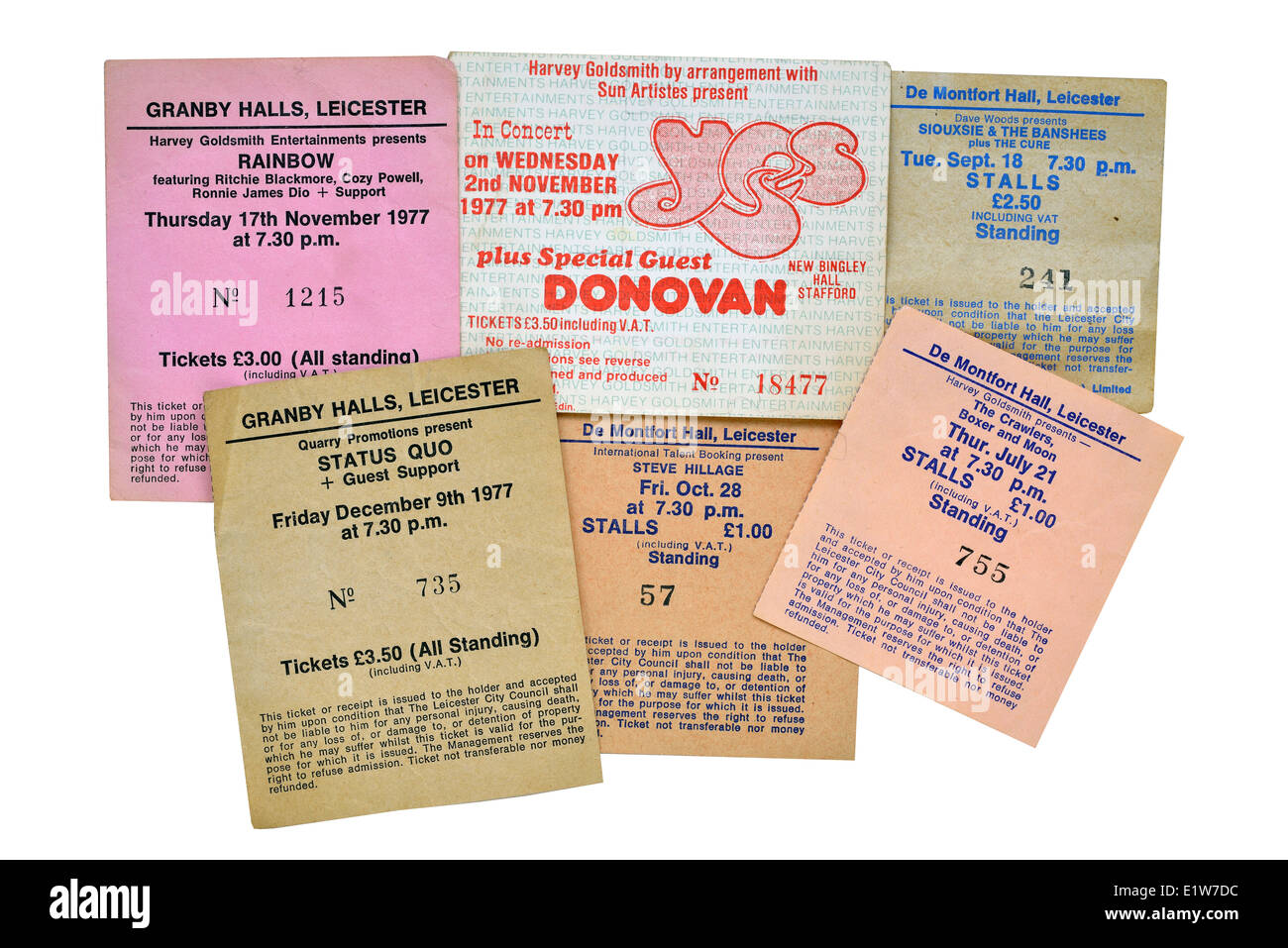 Sammlung von Rock Konzert Tickets ca. 1970 Stockfoto