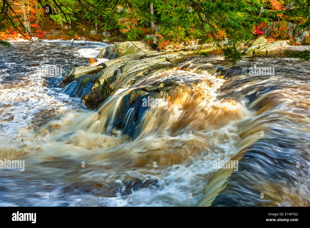 Mühlen-Fälle, Mersey River, Kejimkujik Nationalpark, Nova Scotia, Kanada Stockfoto