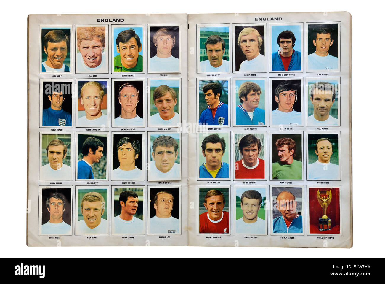 Volle Welt England-Kader für Mexiko 1970. Fußball-Fußball-Spieler-Karte-Kollektion Stockfoto