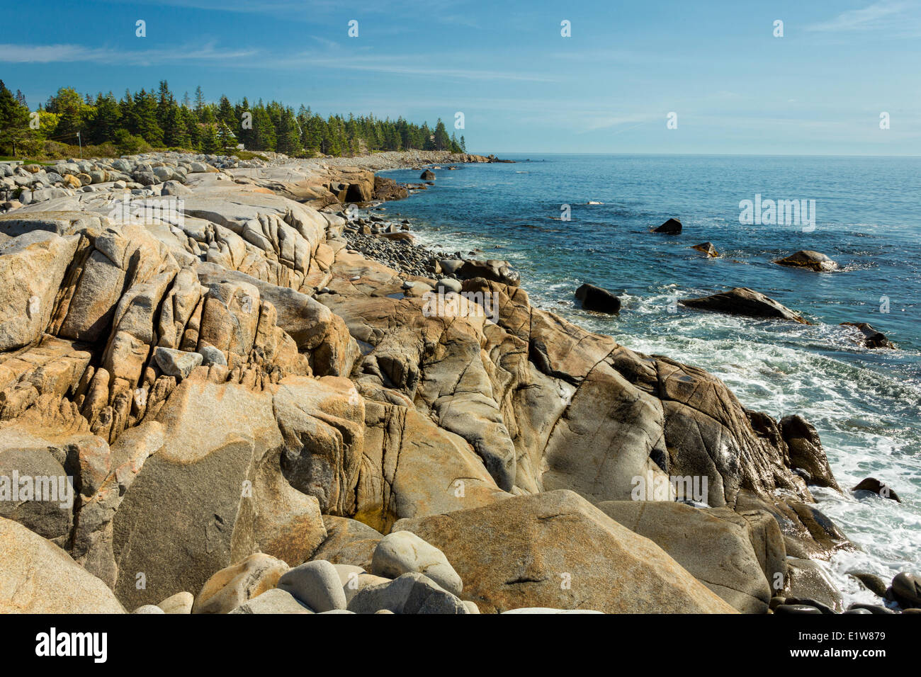 Felsenküste, Hunts Point, Nova Scotia, Kanada Stockfoto