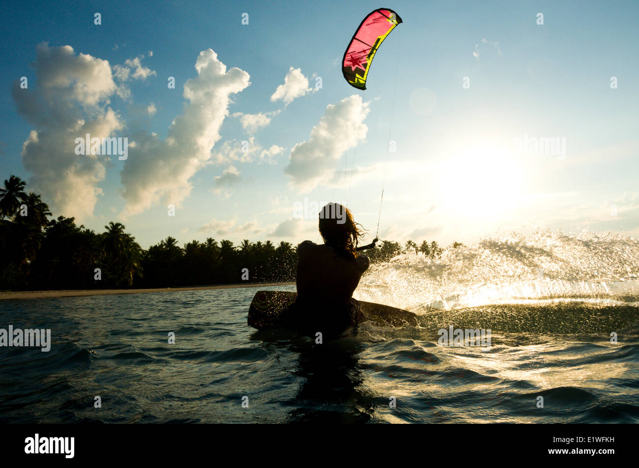 Kiteboarding in Las Terrenas, Dominikanische Republik Stockfoto