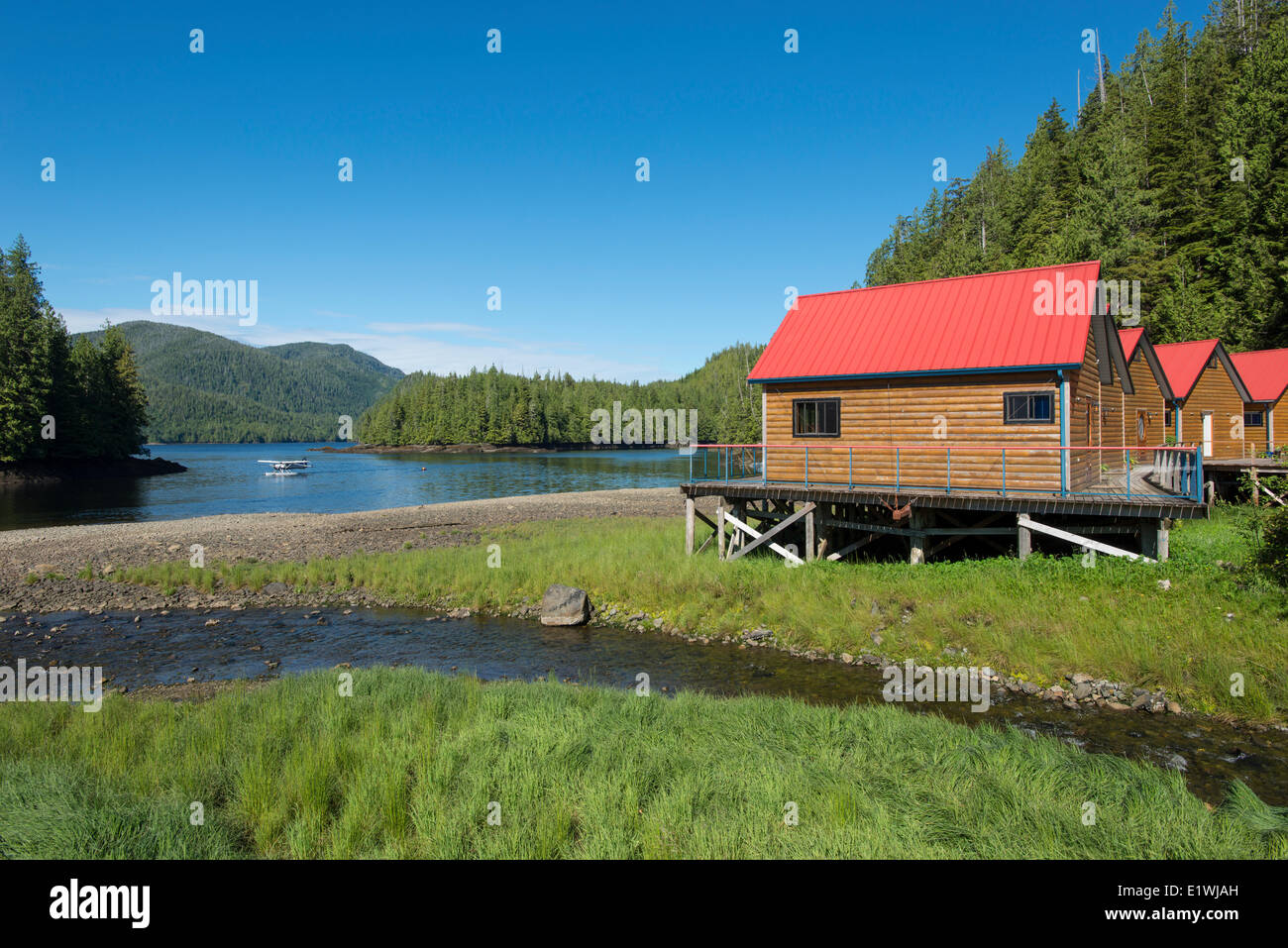 Unterkunft im Nimmo Bay Wilderness Resort, Britisch-Kolumbien, Kanada Stockfoto