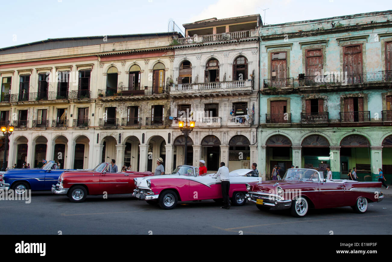 Amerikanische Oldtimer und alte Fassaden, Havanna, Kuba Stockfoto
