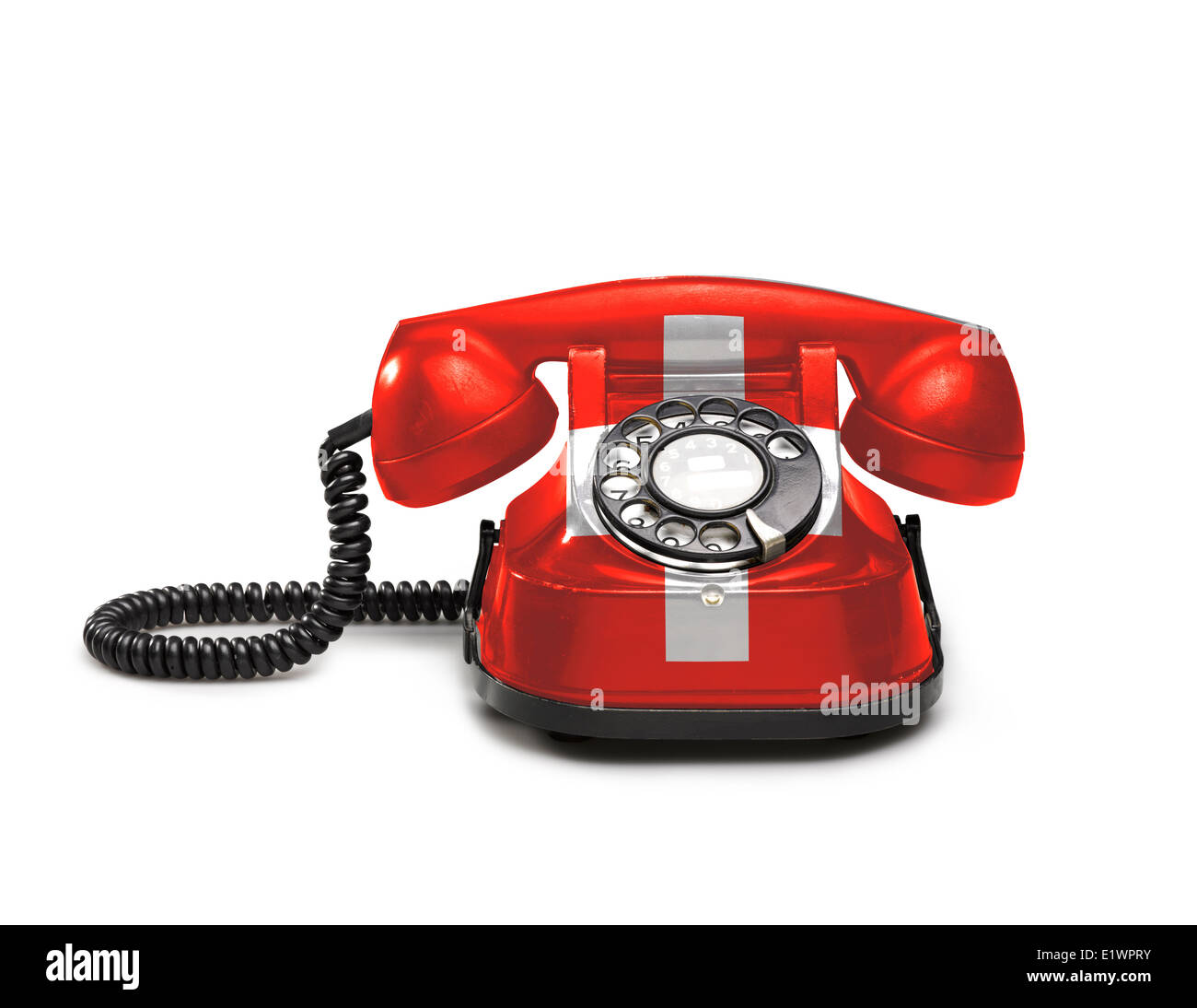 Büro: alte und Vintage Telefon mit der Union Swiss auf weißem Hintergrund Stockfoto