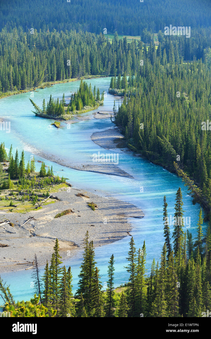 Luftaufnahme des Bow River, Banff Nationalpark, Alberta, Kanada Stockfoto