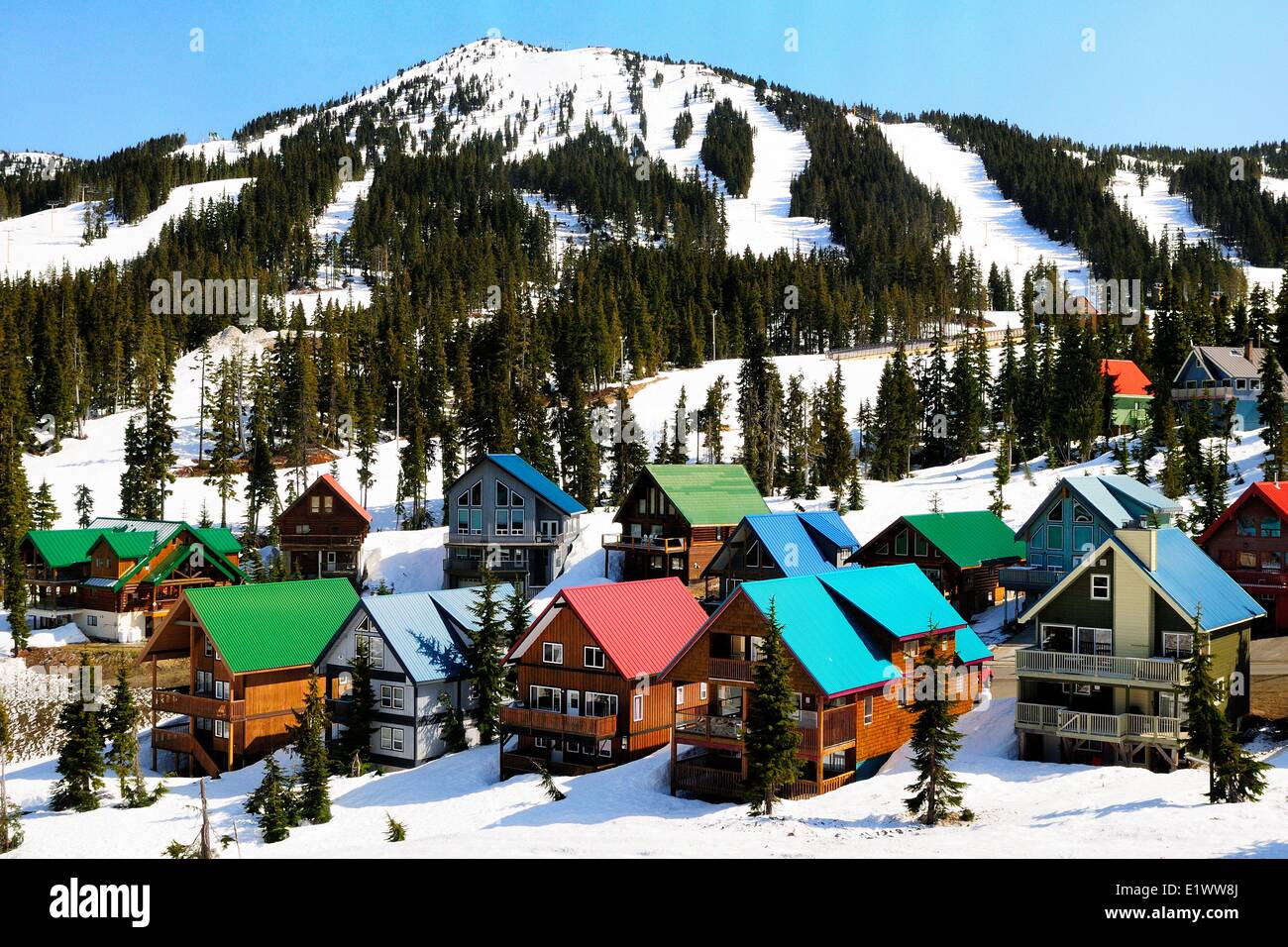 Skihütten am Mt. Washington in der Nähe von Courtenay, BC. Stockfoto