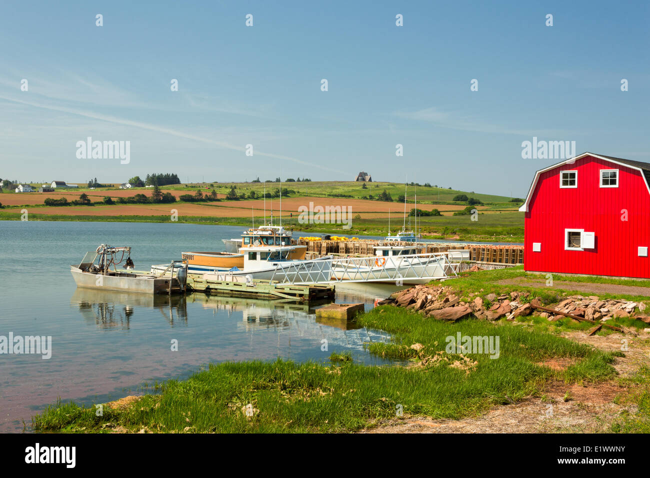 Angelboote/Fischerboote gefesselt im French River Wharf, Prince Edward Island, Canada Stockfoto