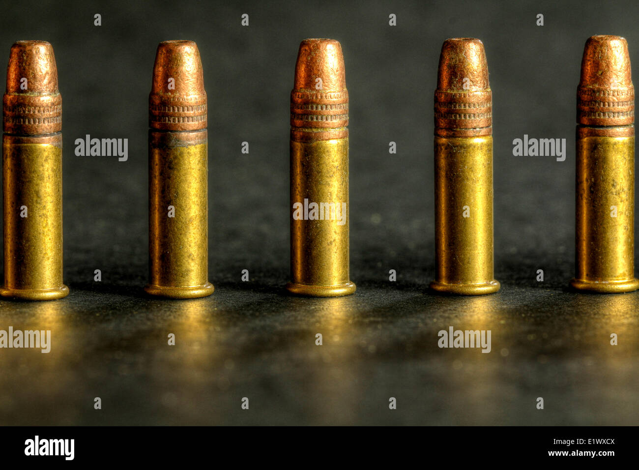 22 Kaliber lange Gewehrkugeln Stockfoto