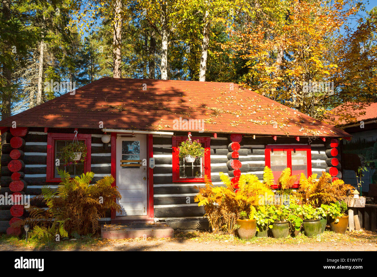 Hütte am See von zwei Flüssen, Killarney Lodge, Algonquin Provincial Park, Ontario, Kanada Stockfoto