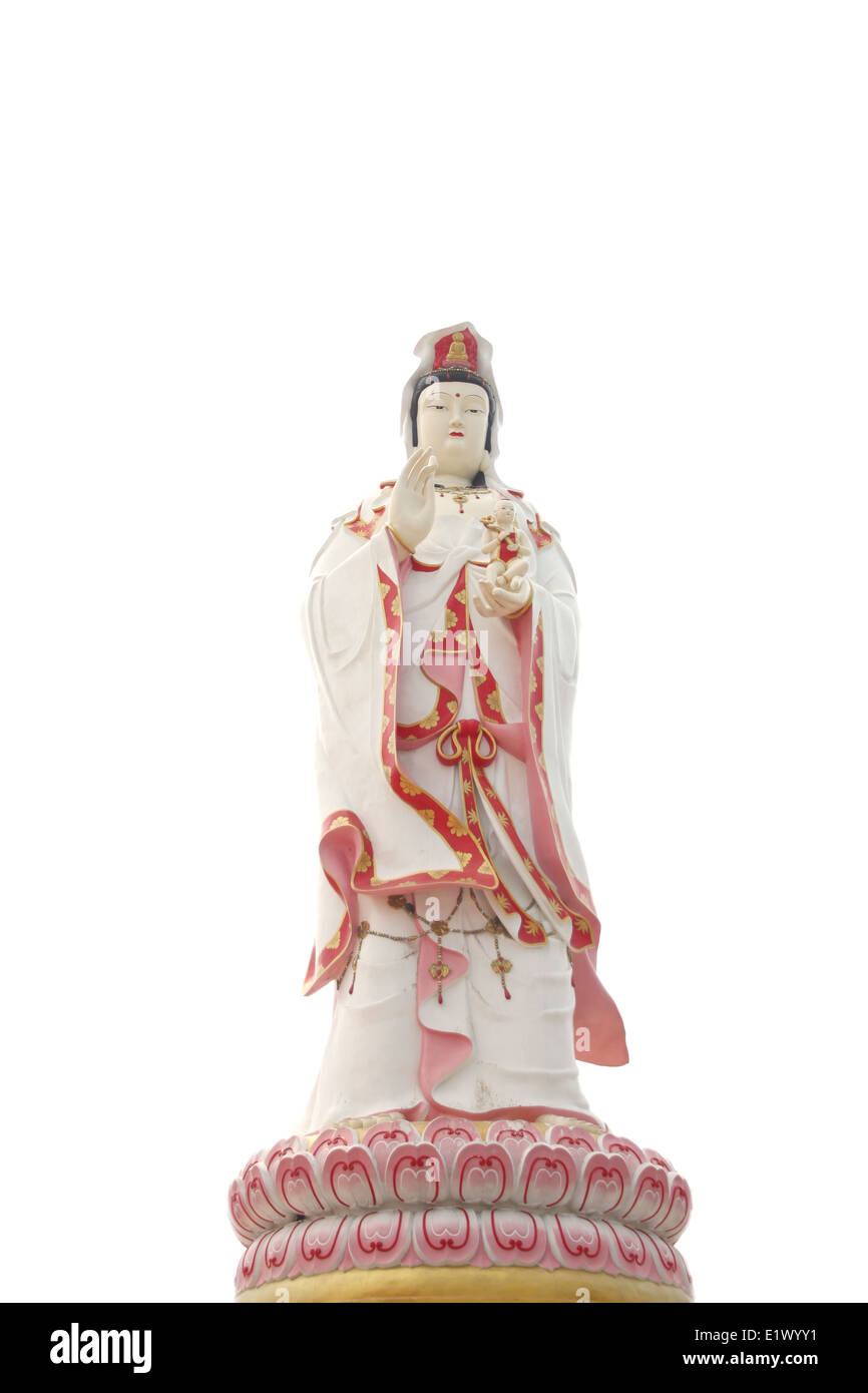 Guan Yin Statue auf weißem Hintergrund. Stockfoto