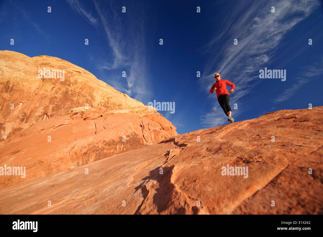 Trailrunning im Valley of Fire State Park. Las Vegas, Nevada. Stockfoto