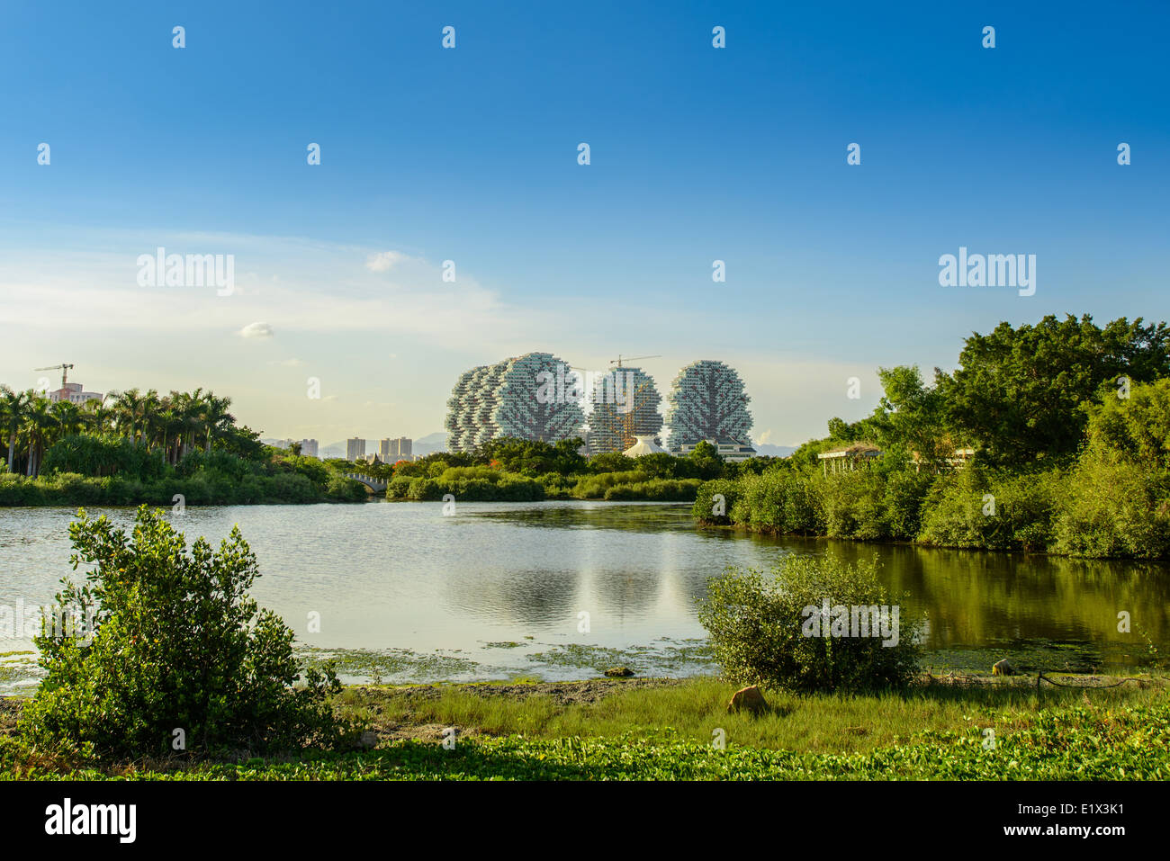 Das große Bäume Herrenhaus, ein Wahrzeichen Gebäude von Sanya City, direkt neben dem schönen Krone und Sanya Fluss, Silberreiher Park. Stockfoto