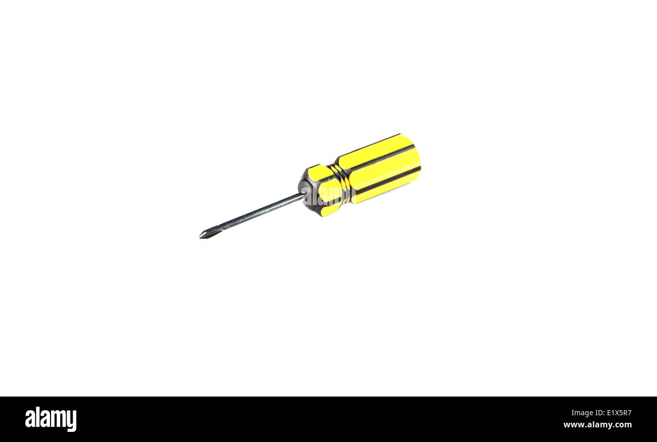 Gelbe Werkzeug Schraubenzieher isoliert auf weißem Hintergrund. Stockfoto