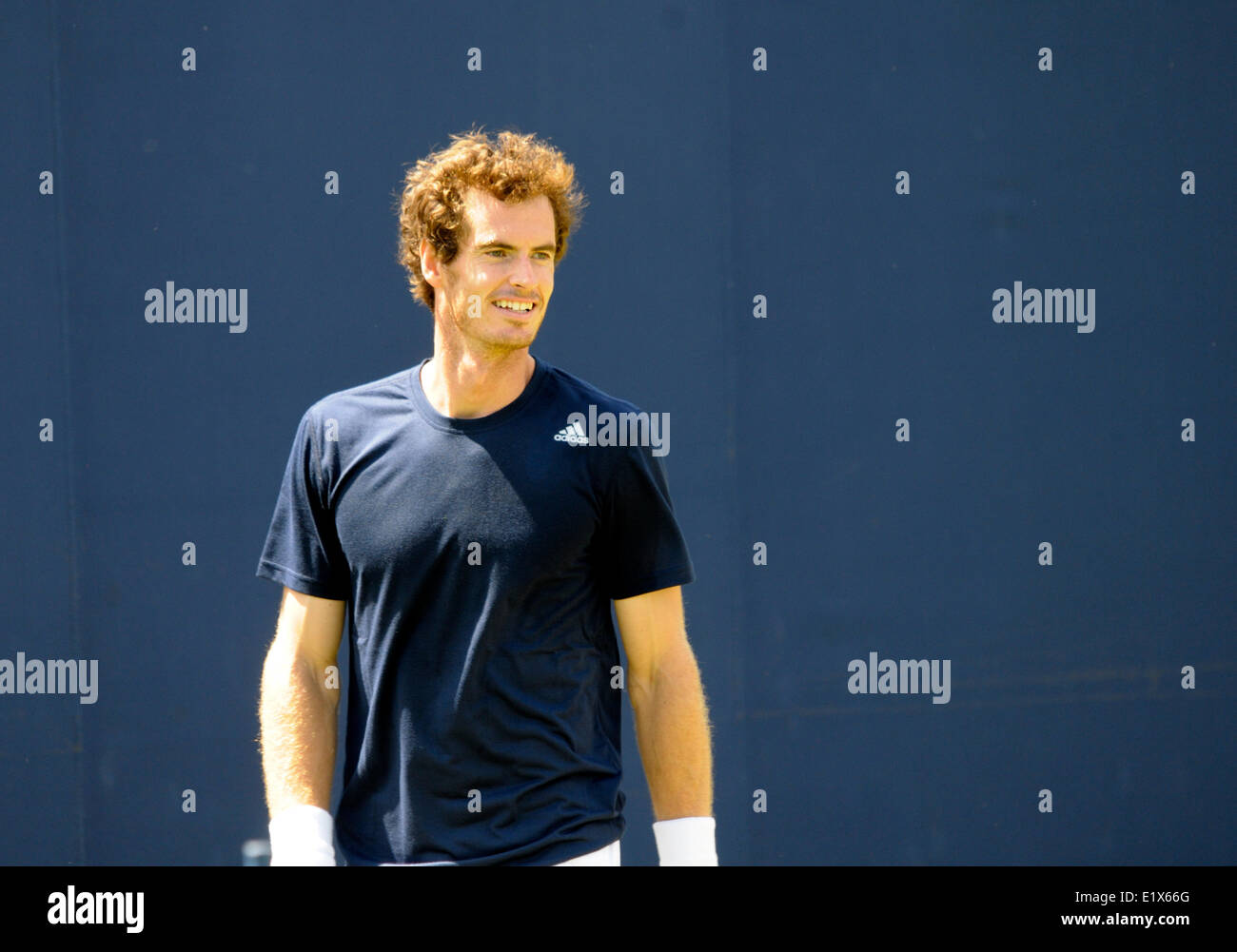 Andy Murray verbringt viel Zeit auf die Praxis der Gerichte vor seinem ersten Spiel im Queens Club, 2014 Stockfoto