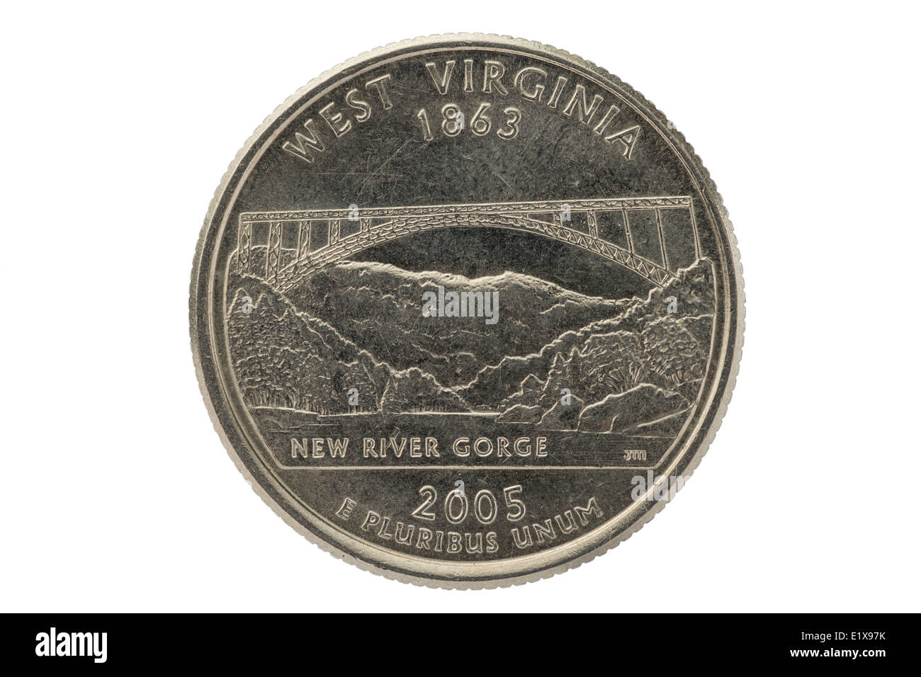 West Virginia State Quarter-Gedenkmünze isoliert auf weißem Hintergrund Stockfoto