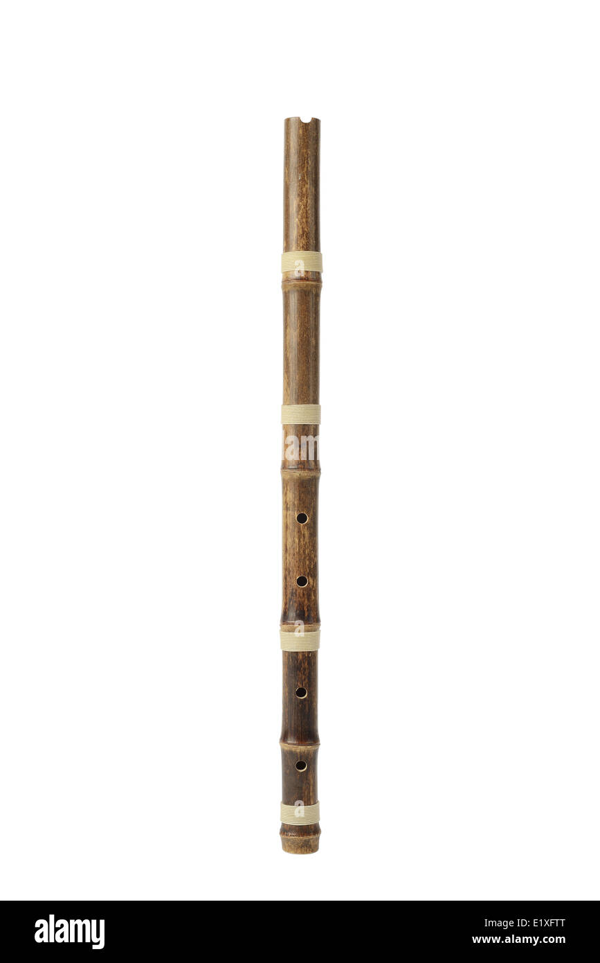 Vorderseite des koreanischen traditionellen Instrument namens Danso, isoliert auf weiss Stockfoto
