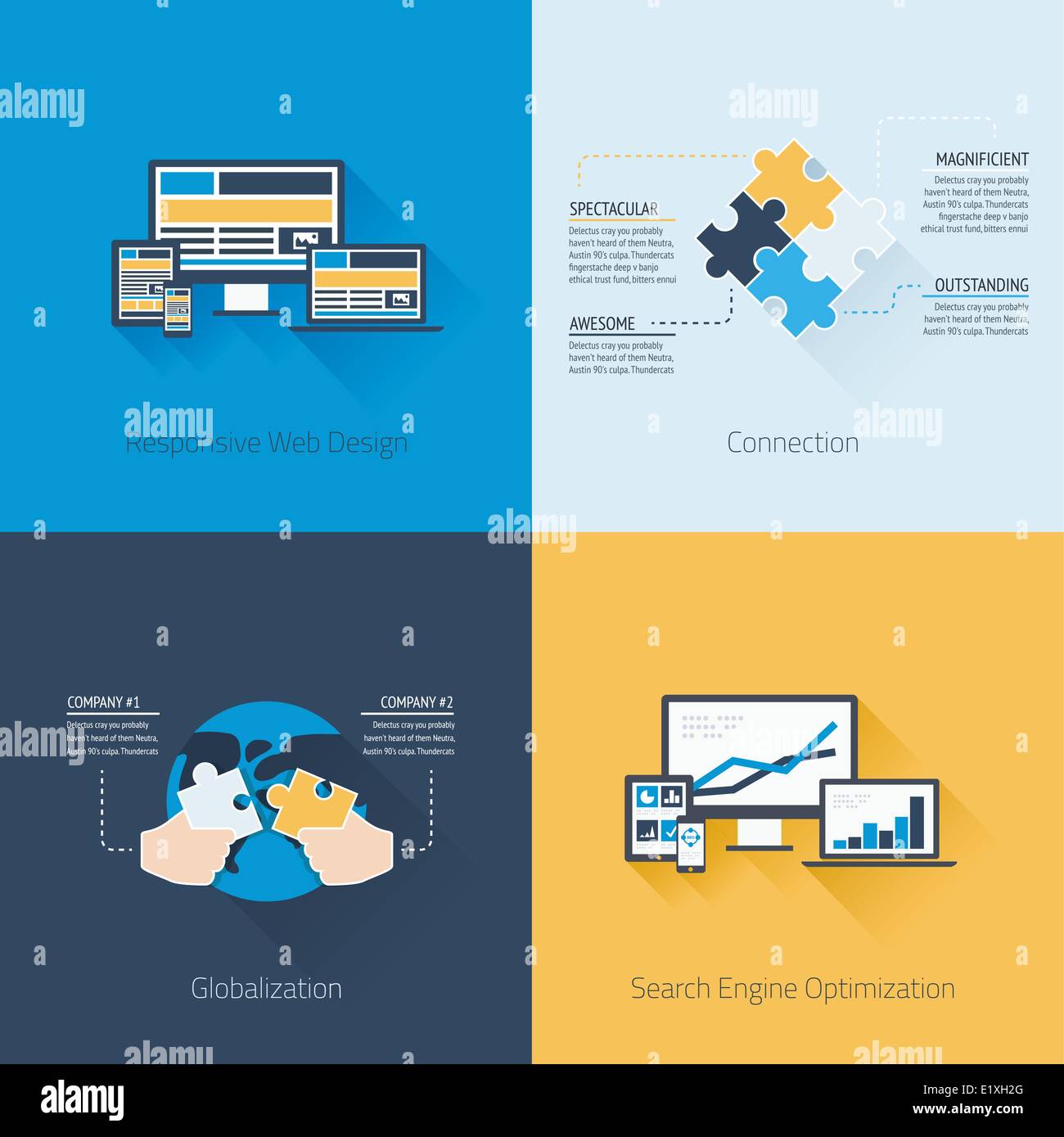 Vier flache Webdesign und Business-Vektor-Konzepte Stock Vektor