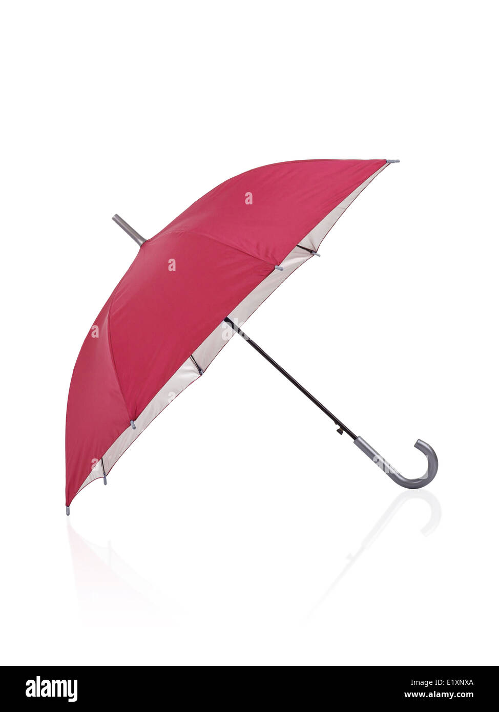 Öffnen Sie roten Regenschirm isoliert auf weißem Hintergrund Stockfoto