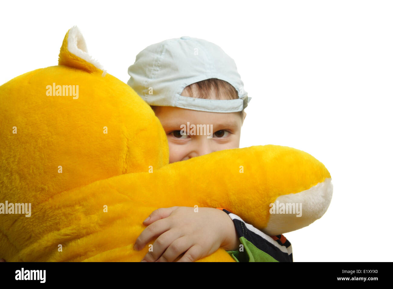 Junge und Teddybär Stockfoto