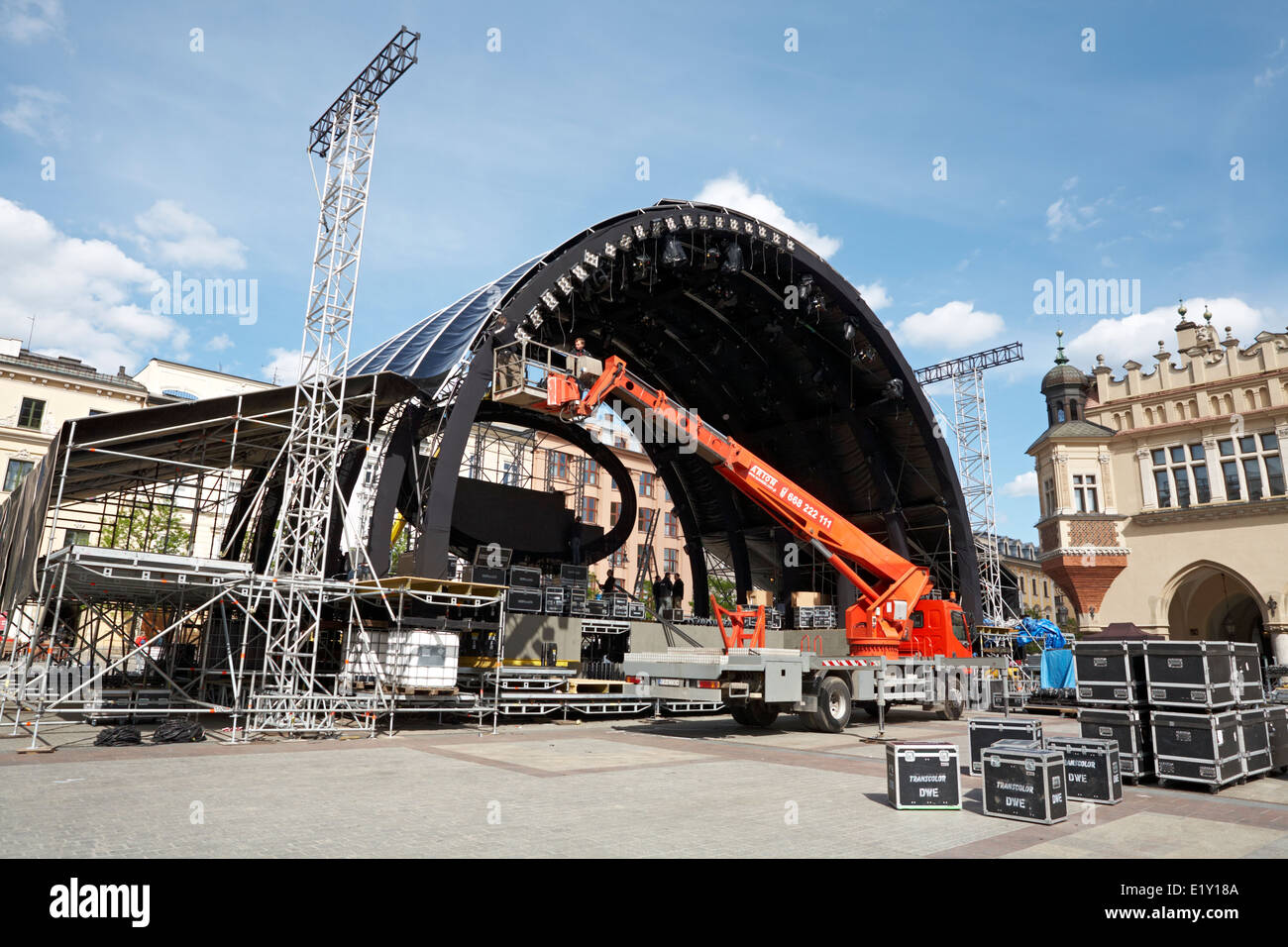 Konzert Bühne Bau Krakau Polen-Hauptplatz Stockfoto