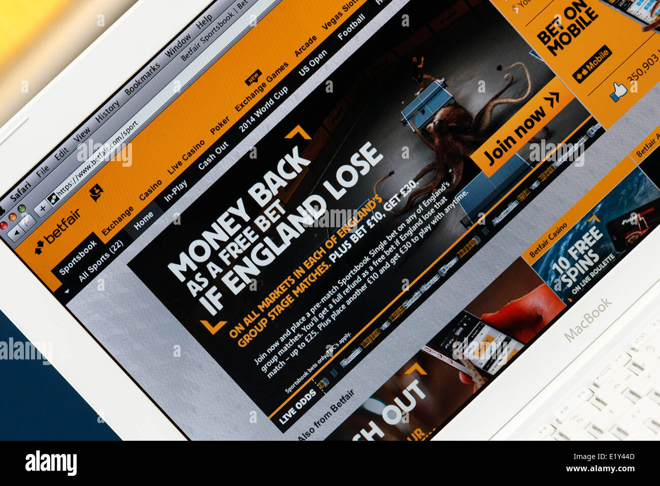 Chippenham, UK. 11. Juni 2014. Die Online-Wett-Website Betfair gilt auf einem Laptop am Tag, dass das Unternehmen einen jährlichen Gewinn von 51 Millionen Pfund angekündigt. Bildnachweis: Lynchpics/Alamy Live-Nachrichten Stockfoto