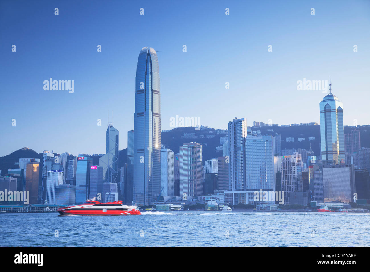 Hong Kong Island Skyline und Fähre, Hong Kong Island, Hongkong Stockfoto