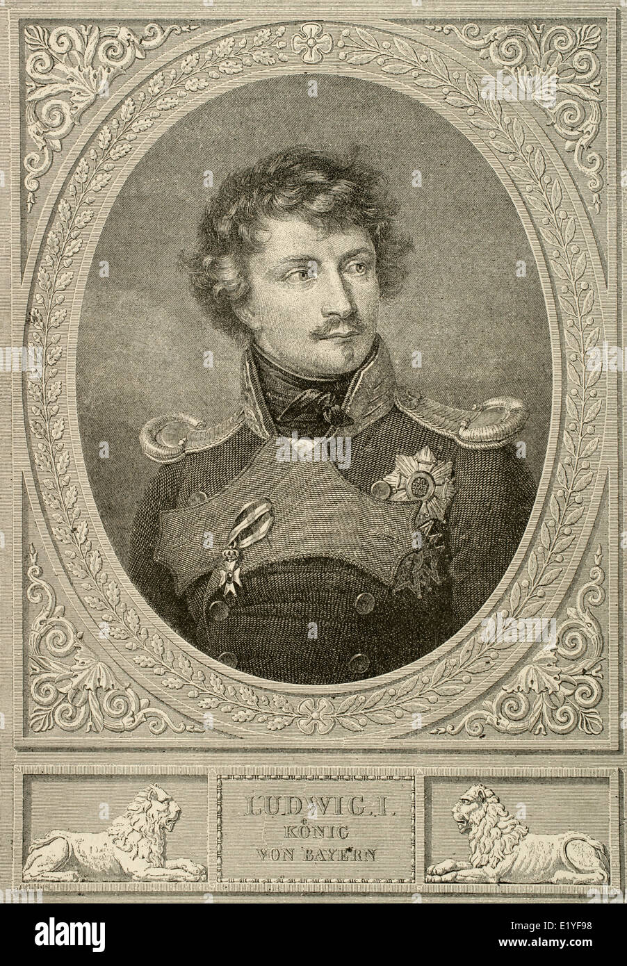 Ludwig i. von Bayern (1786-1868). König von Bayern Form 1825 bis 1848 Revolutionen in den Bundesländern. Gravur. Stockfoto