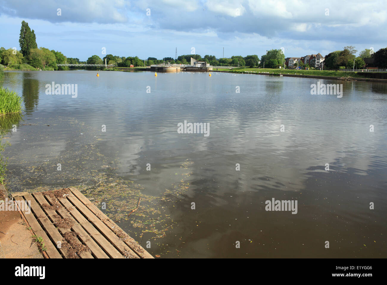 Exteter Kai, mit Blick auf Trews Weir, Devon, England, UK Stockfoto