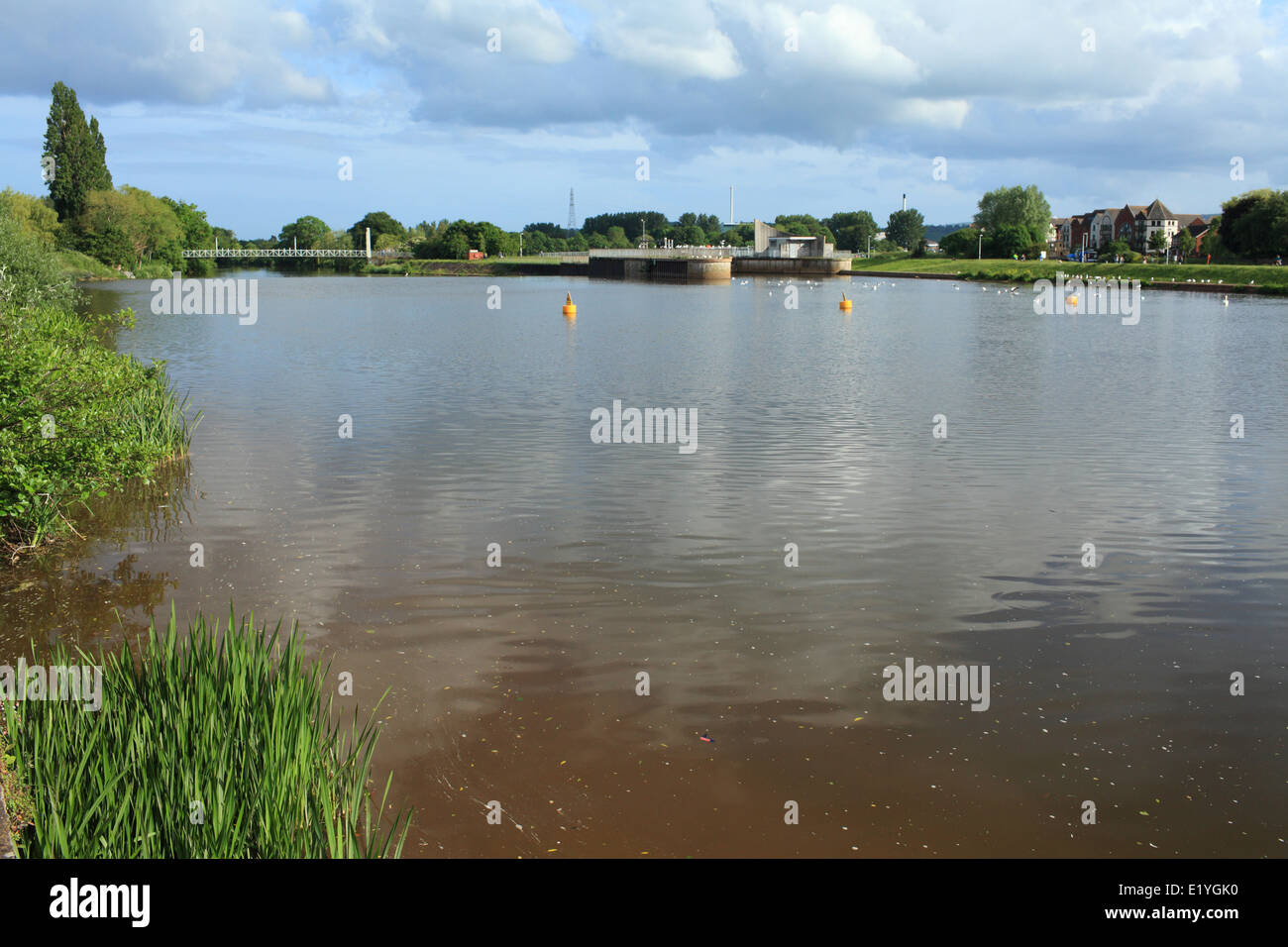 Exteter Kai, mit Blick auf Trews Weir, Devon, England, UK Stockfoto