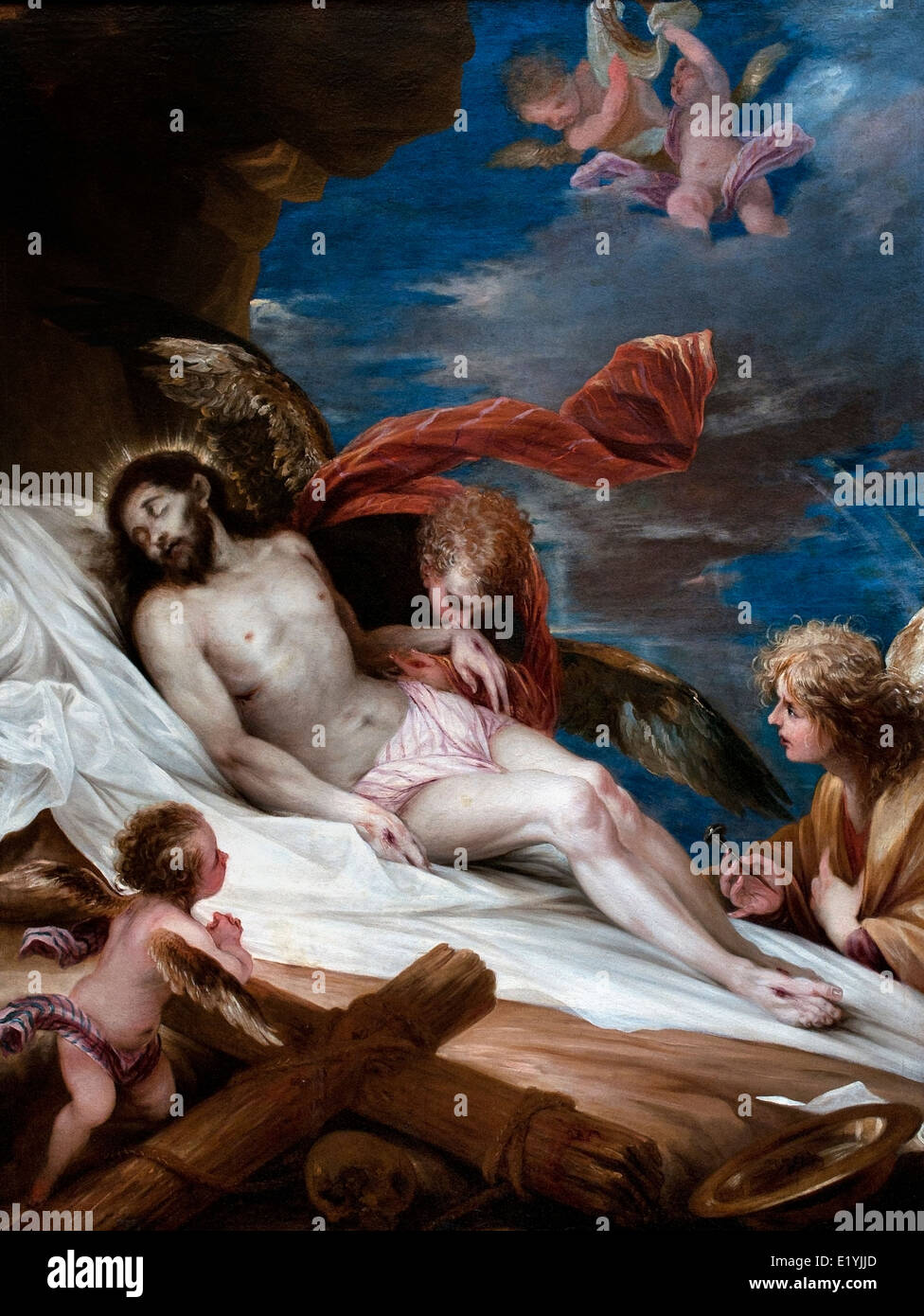 Toten Christus verehrt, von den Engeln von Juan Antonio de Frías y Escalante (1633 – 1669) spanischen Barock goldene Zeitalter Spaniens Stockfoto