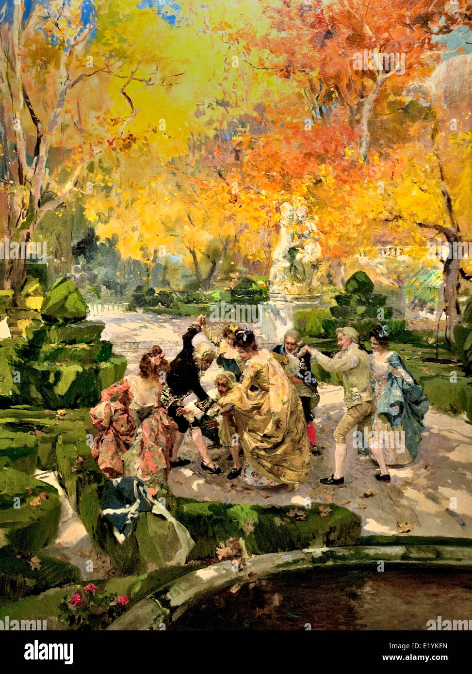 FIGURAS DE CASACAS JUGANDO EN UN JARDIN - Jacken-Mäntel-Figuren spielen IN einem Garten Joaquín Sorolla y Bastida 1863 –1923 Spanien Stockfoto