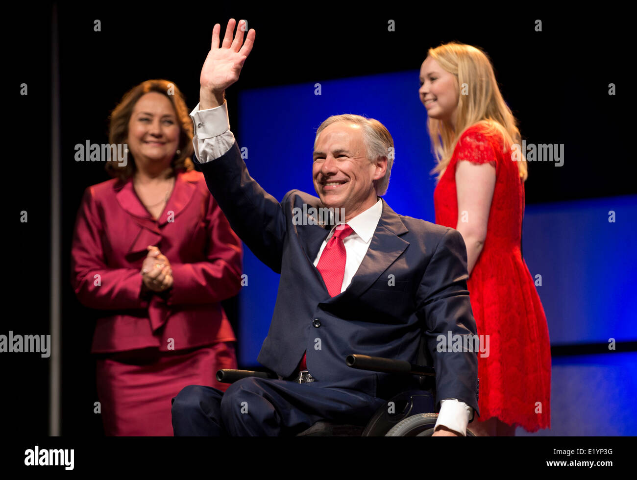 Texas Attorney General und republikanischen Gouverneurs nominiert Greg Abbott hält Rede bei der Texas Republican Convention-Familie Stockfoto