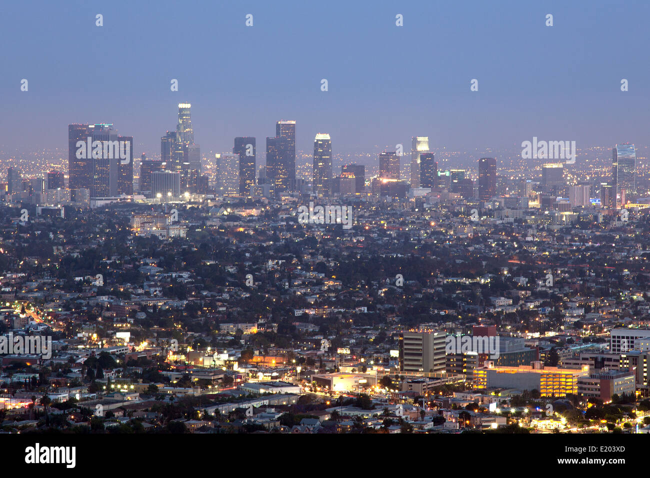 Die Innenstadt von Los Angeles Stadt Skyline bei Nacht Stockfoto