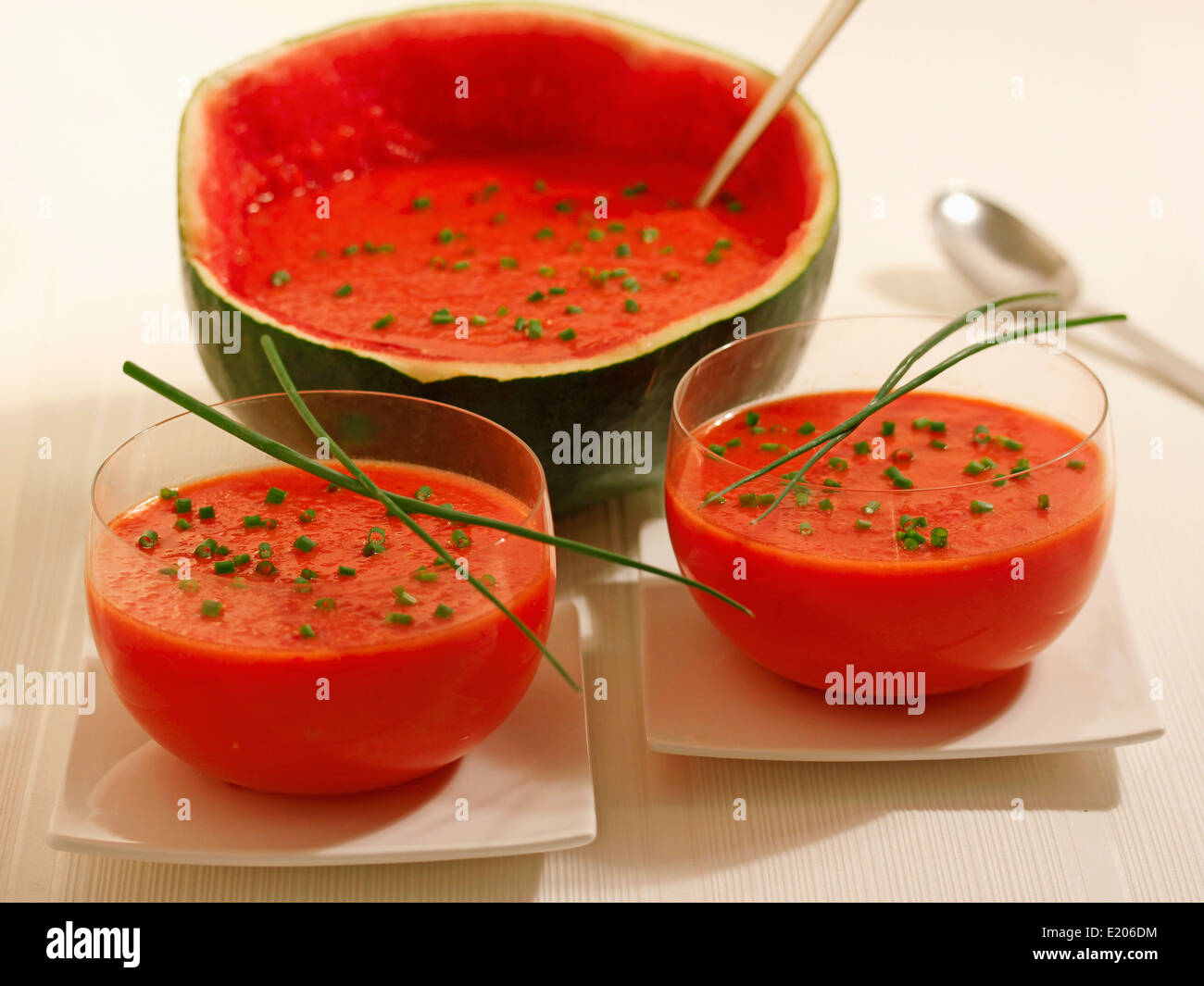 Wassermelonen-Gazpacho. Rezept zur Verfügung. Stockfoto