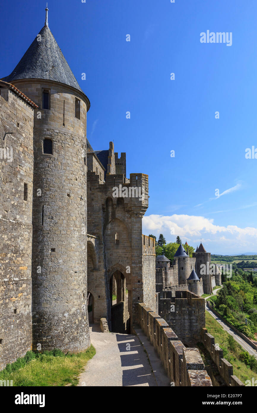 Chateau Comtal, mittelalterliche Festung von Carcassonne, Cite de Carcassonne, Carcassonne, Département Aude, Languedoc-Roussillon Stockfoto