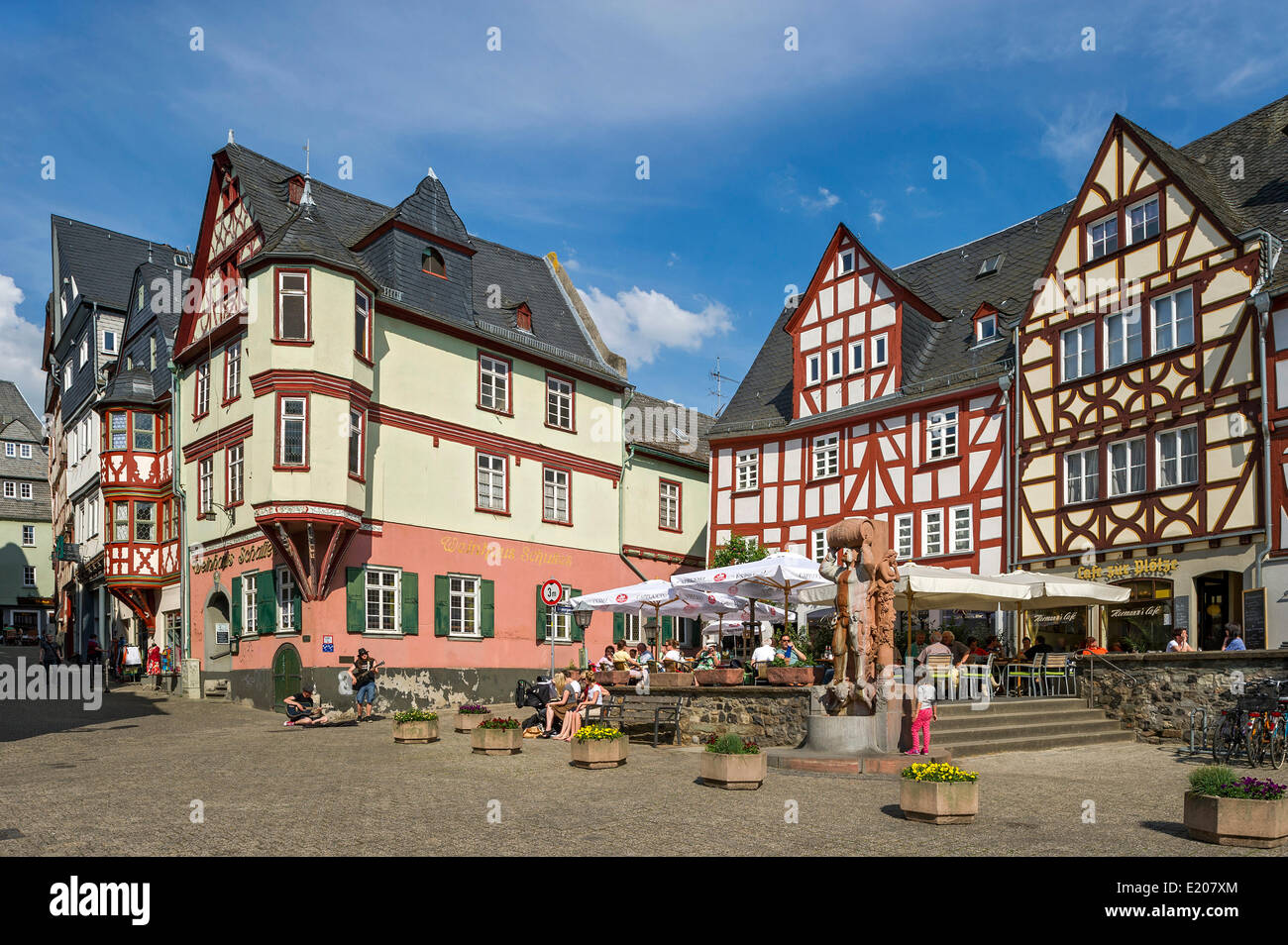 Fachwerkhäuser aus dem 16. und 17. Jahrhundert auf dem Plätzchen oder Plötze quadratisch, Altstadt, Limburg ein der Lahn Stockfoto