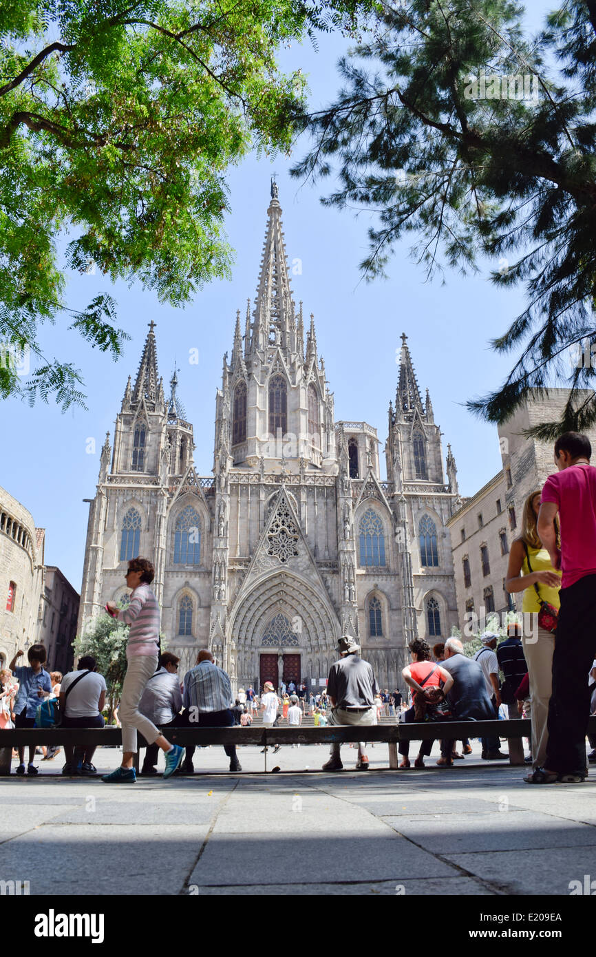 Kathedrale des Heiligen Kreuzes und Santa Eulalia, bekannt auch die Kathedrale von Barcelona. Barcelona, Katalonien, Spanien. Stockfoto