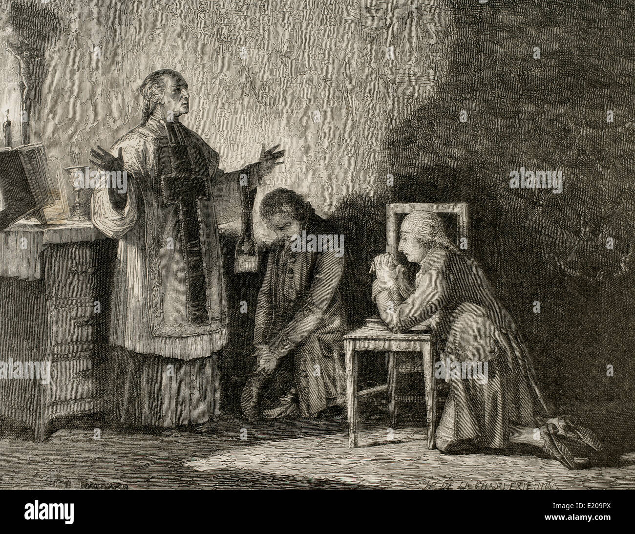 Ludwig XVI. von Frankreich (1754-1793). König von Frankreich und Navarra. Der König hörte die letzte Eucharistie. Gravur. Stockfoto