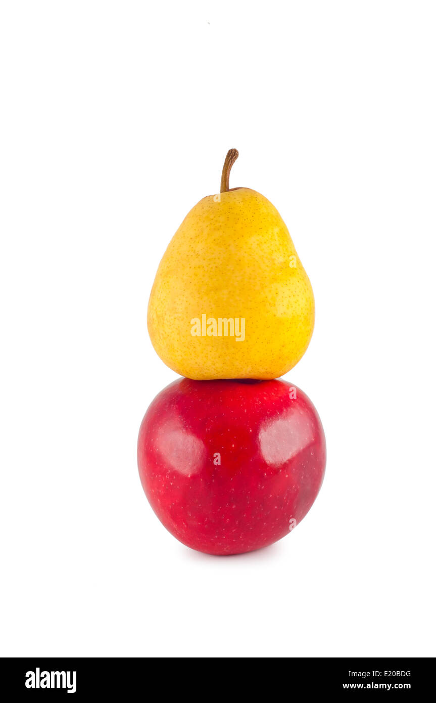 Apfel Birne isoliert auf weißem Hintergrund. Stockfoto