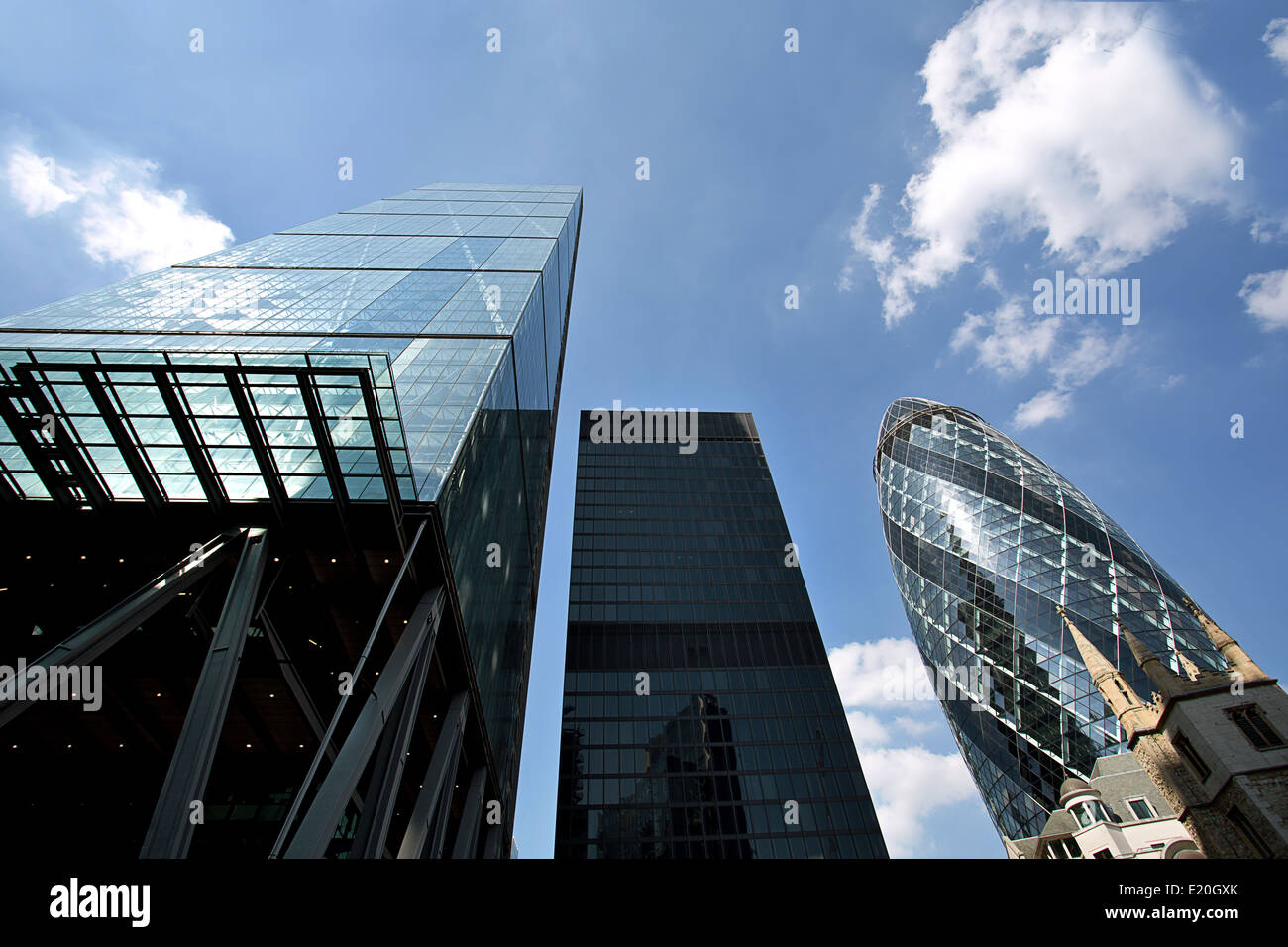 Die Stadt London Skyline mit dem Leadenhall Gebäude und die Gurke. Stockfoto