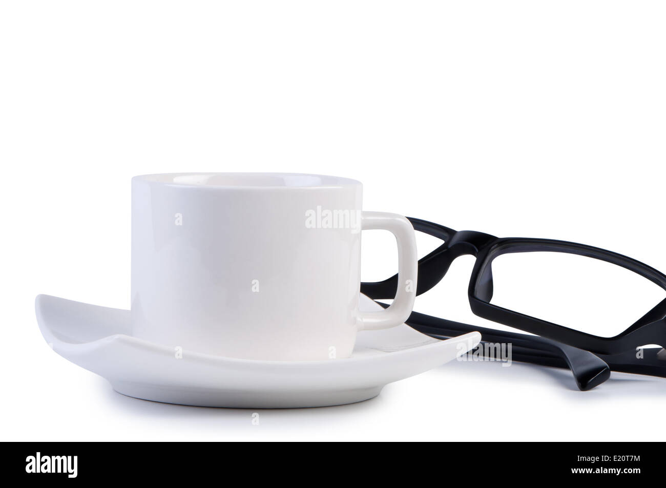 Brillen und Kaffeetasse. Stockfoto