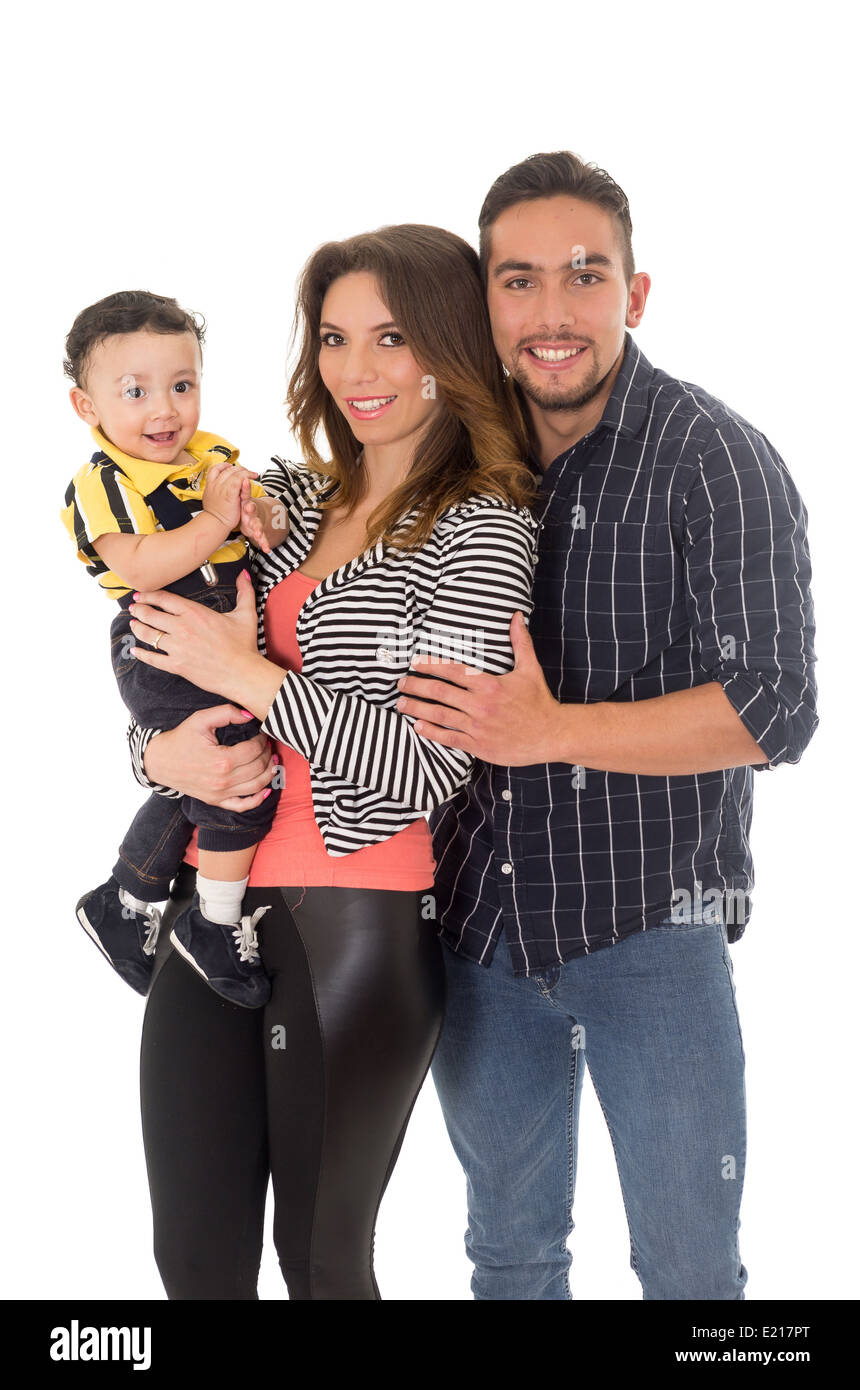 Familie Hispano-Amerikaner auf weißem Hintergrund Stockfoto