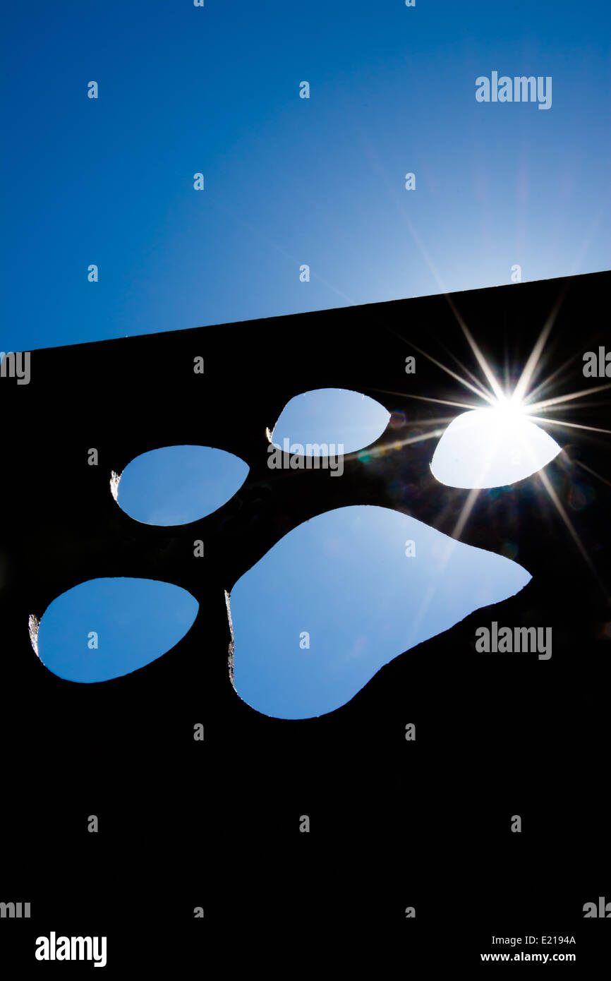Silhouette EINER Katzenpfote mit hellem Sonnenlicht Stockfoto