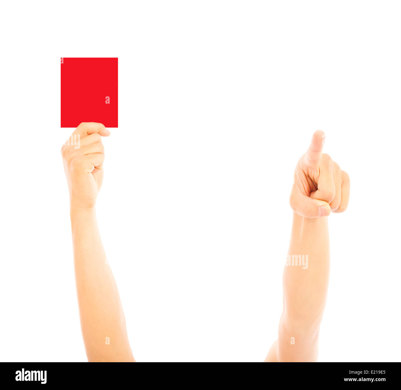 Hand des Schiedsrichters rote Karte mit Punkt die Richtung Stockfoto