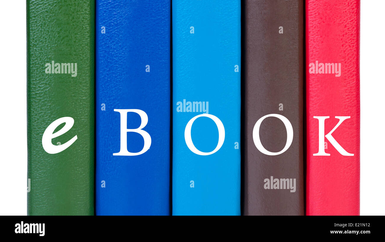 Buchhüllen mit Word Ebook. Stockfoto